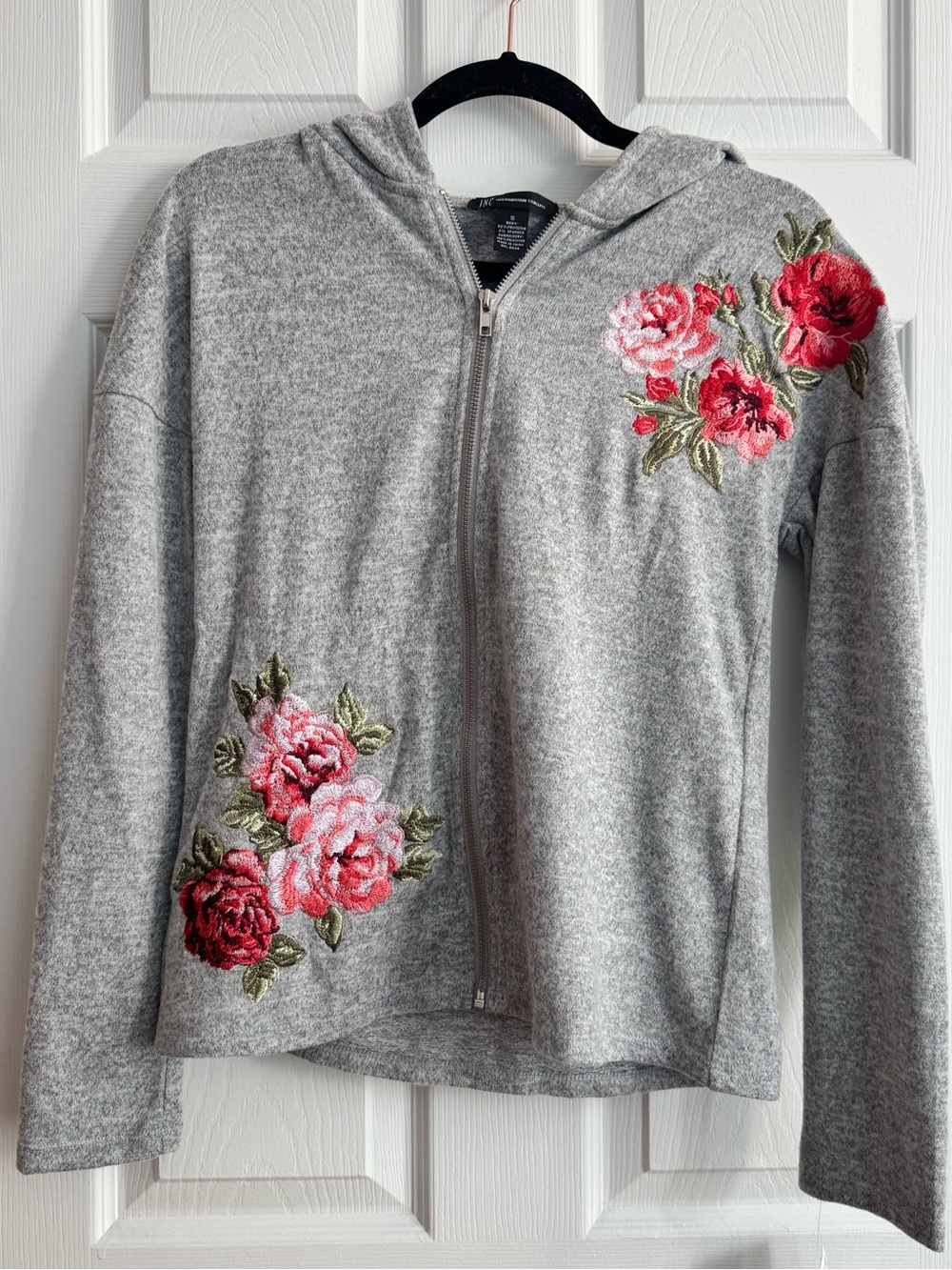 INC International Concepts Floral Embroidered Gray Zip Hoodie Size Small S